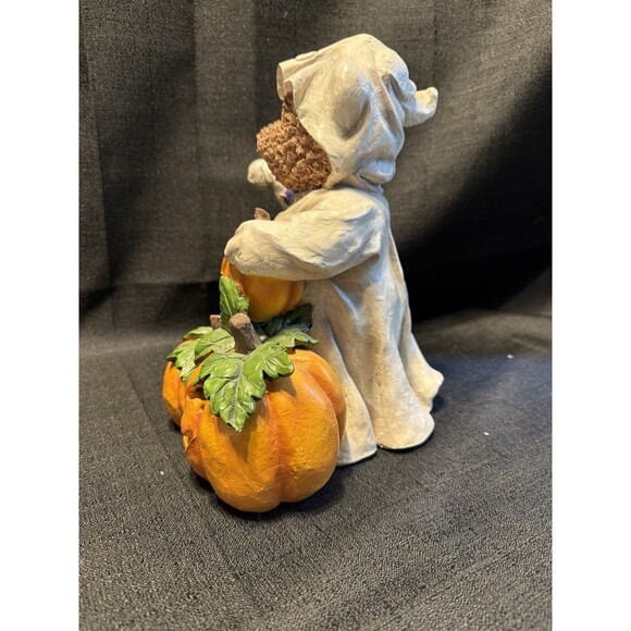 Halloween Light Up Teddy Bear With Pumpkins Vintage 2000 Resin - Picture 5 of 9